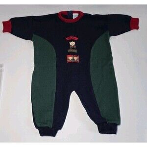 90s Y2K Bright Futures Colorblock Baby’s Bear Friends Zipper One Piece Size 12mo